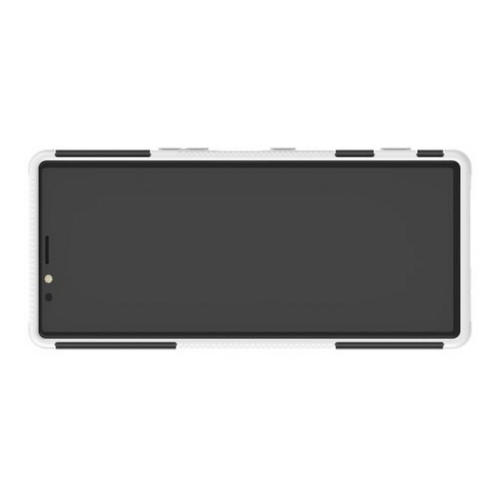 Двухкомпонентный Противоскользящий Гибридный Противоударный Чехол для Sony Xperia 1 с Подставкой Белый