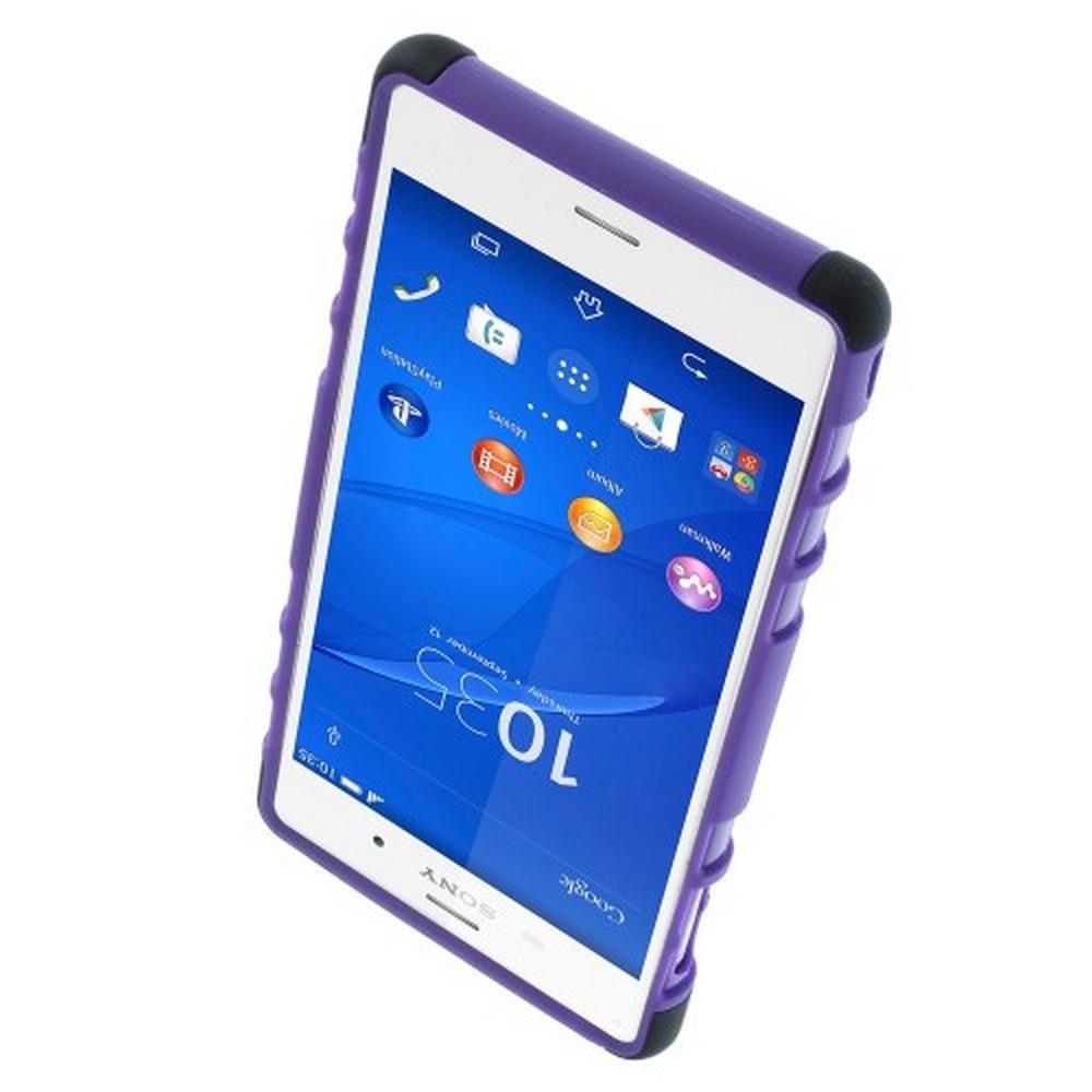 Двухкомпонентный Противоскользящий Гибридный Противоударный Чехол для Sony Xperia Z3 с Подставкой Фиолетовый