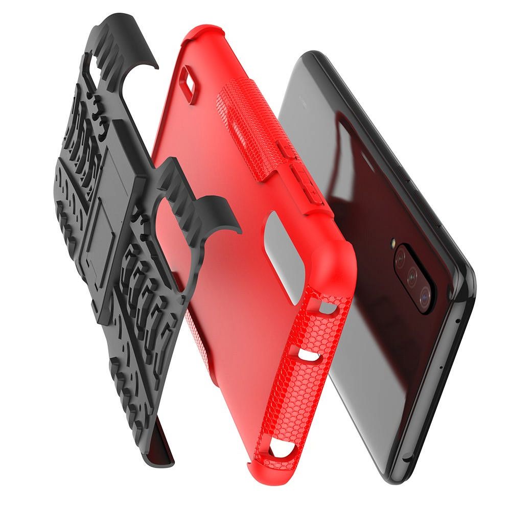 Двухкомпонентный Противоскользящий Гибридный Противоударный Чехол для Xiaomi Mi 9 Lite с Подставкой Красный / Черный