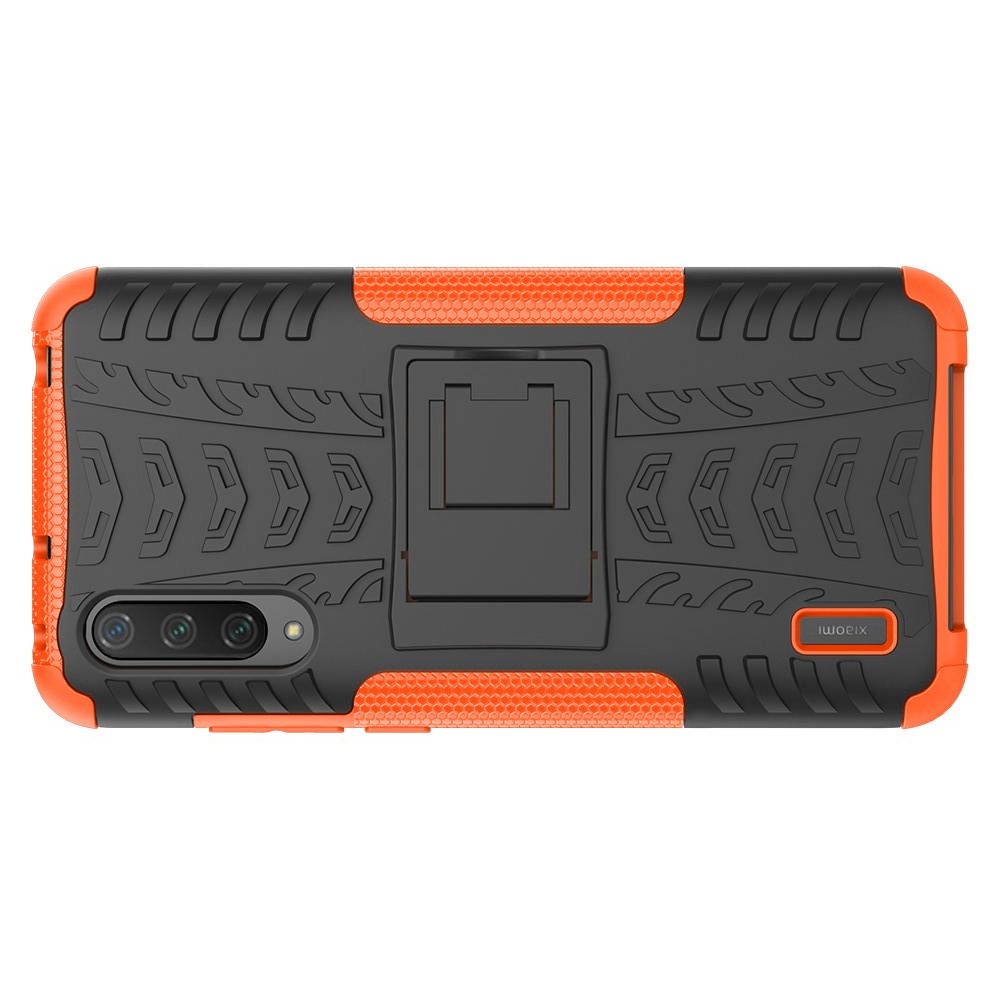 Двухкомпонентный Противоскользящий Гибридный Противоударный Чехол для Xiaomi Mi 9 Lite с Подставкой Оранжевый / Черный