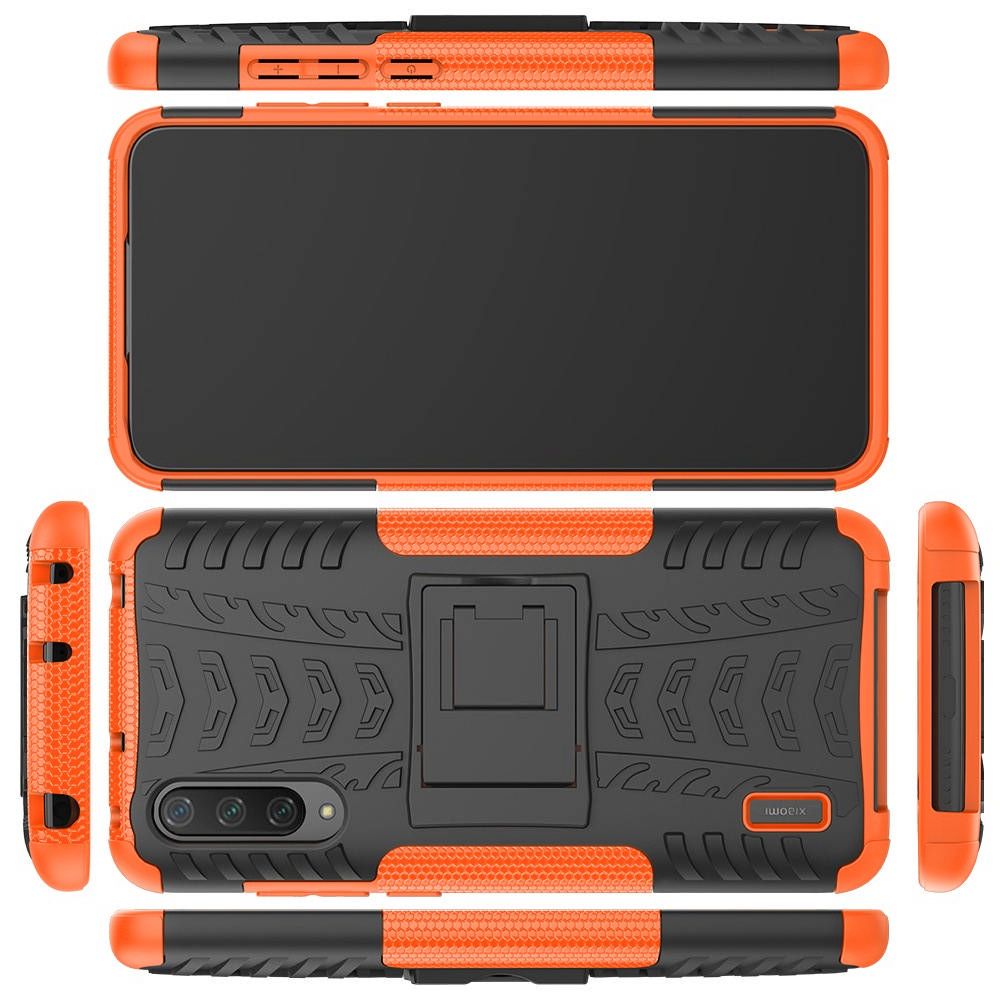 Двухкомпонентный Противоскользящий Гибридный Противоударный Чехол для Xiaomi Mi 9 Lite с Подставкой Оранжевый / Черный