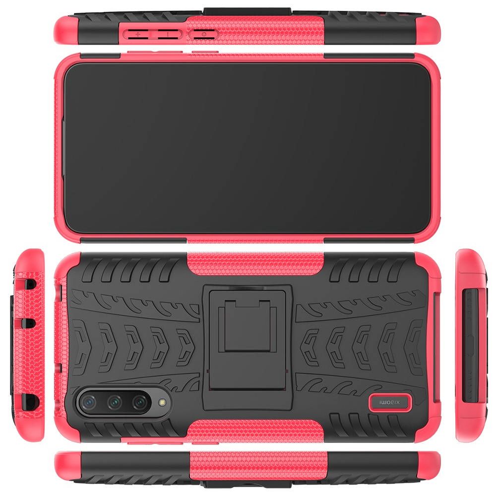 Двухкомпонентный Противоскользящий Гибридный Противоударный Чехол для Xiaomi Mi 9 Lite с Подставкой Розовый / Черный