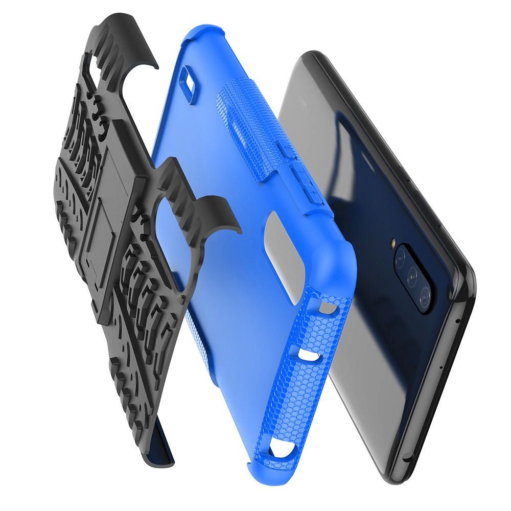 Двухкомпонентный Противоскользящий Гибридный Противоударный Чехол для Xiaomi Mi 9 Lite с Подставкой Синий / Черный