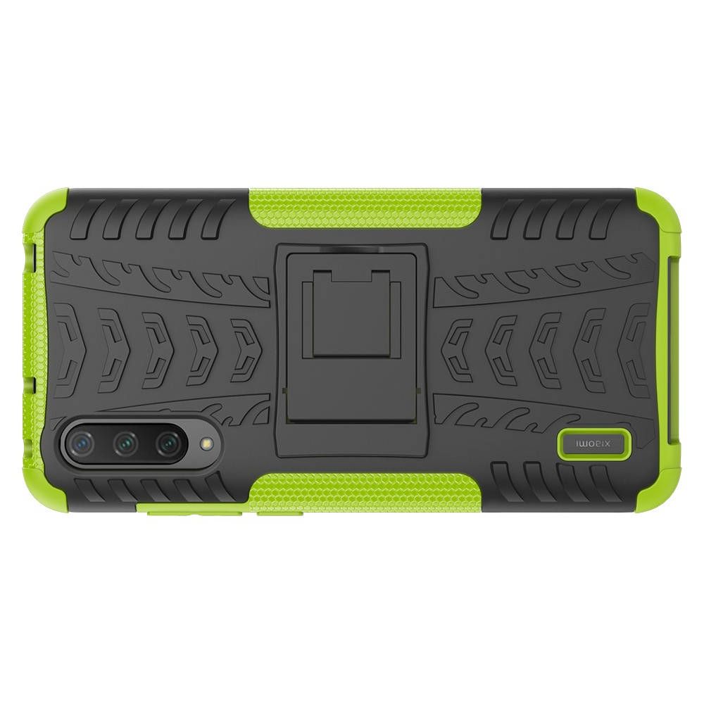 Двухкомпонентный Противоскользящий Гибридный Противоударный Чехол для Xiaomi Mi 9 Lite с Подставкой Зеленый / Черный