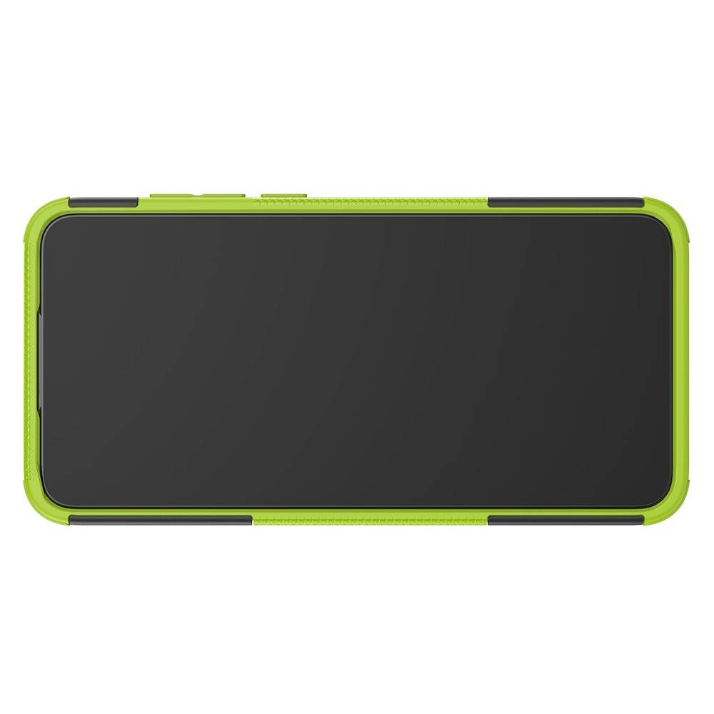 Двухкомпонентный Противоскользящий Гибридный Противоударный Чехол для Xiaomi Mi 9 Lite с Подставкой Зеленый / Черный