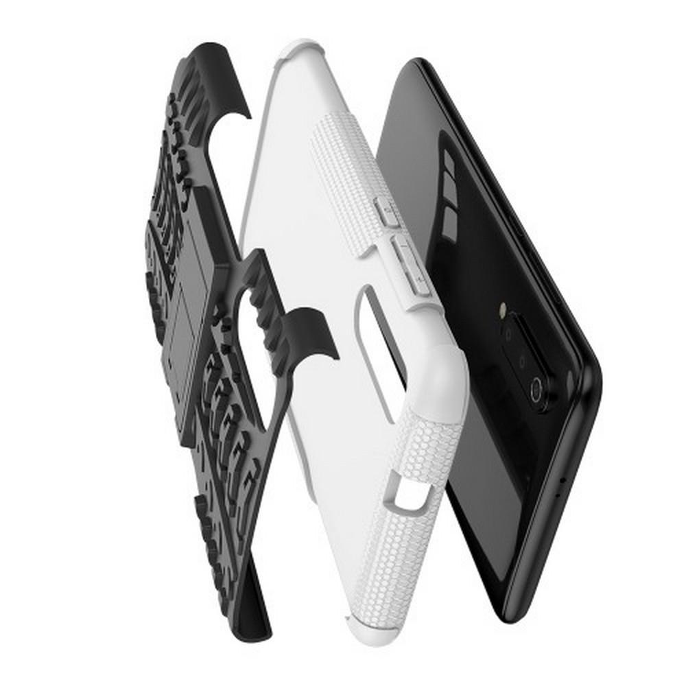 Двухкомпонентный Противоскользящий Гибридный Противоударный Чехол для Xiaomi Mi 9 с Подставкой Белый