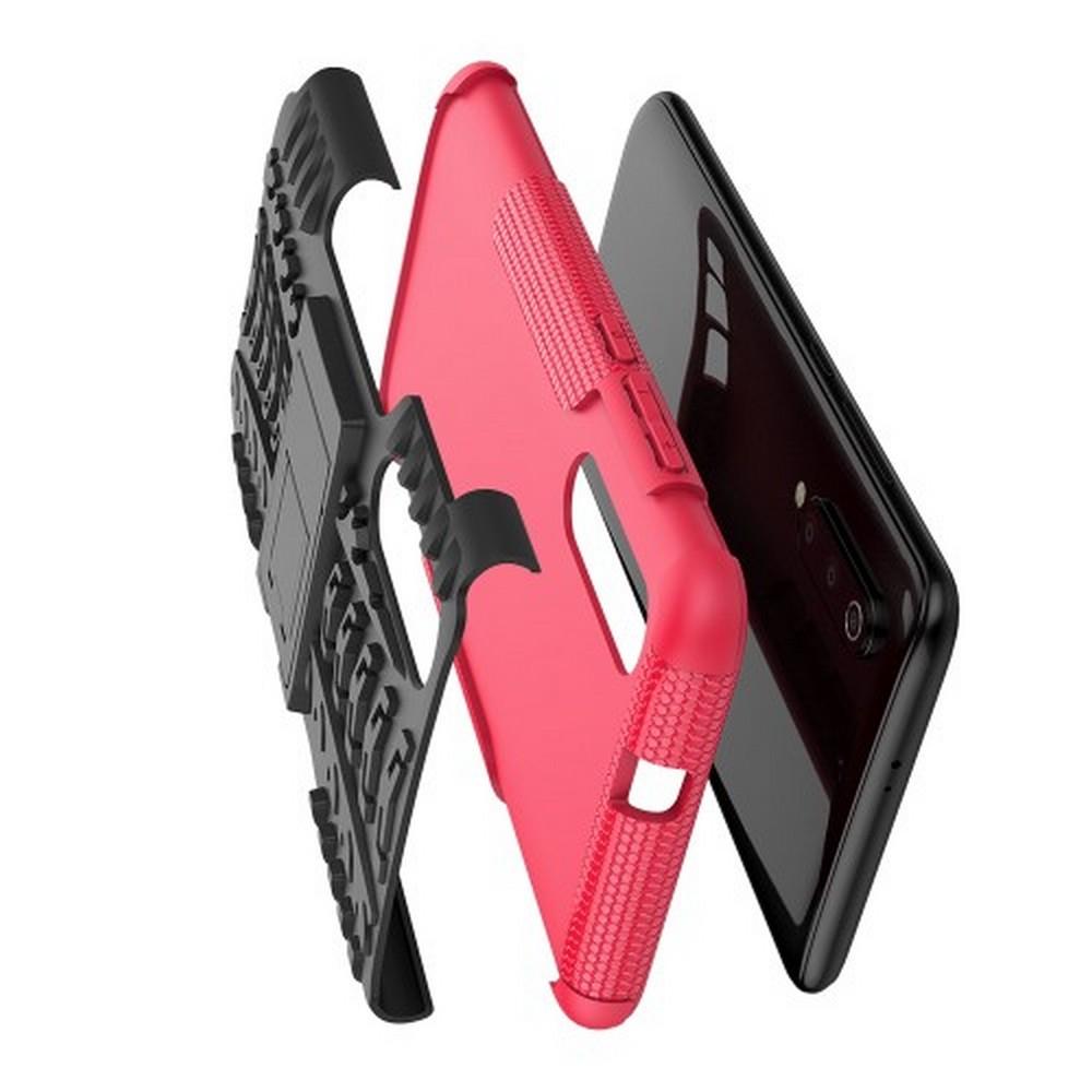 Двухкомпонентный Противоскользящий Гибридный Противоударный Чехол для Xiaomi Mi 9 с Подставкой Розовый