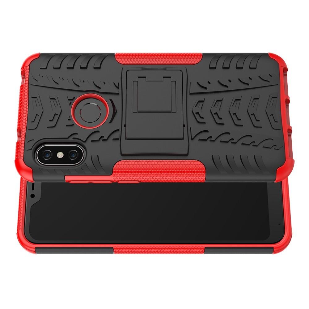 Двухкомпонентный Противоскользящий Гибридный Противоударный Чехол для Xiaomi Mi A2 Lite / Redmi 6 Pro с Подставкой Красный