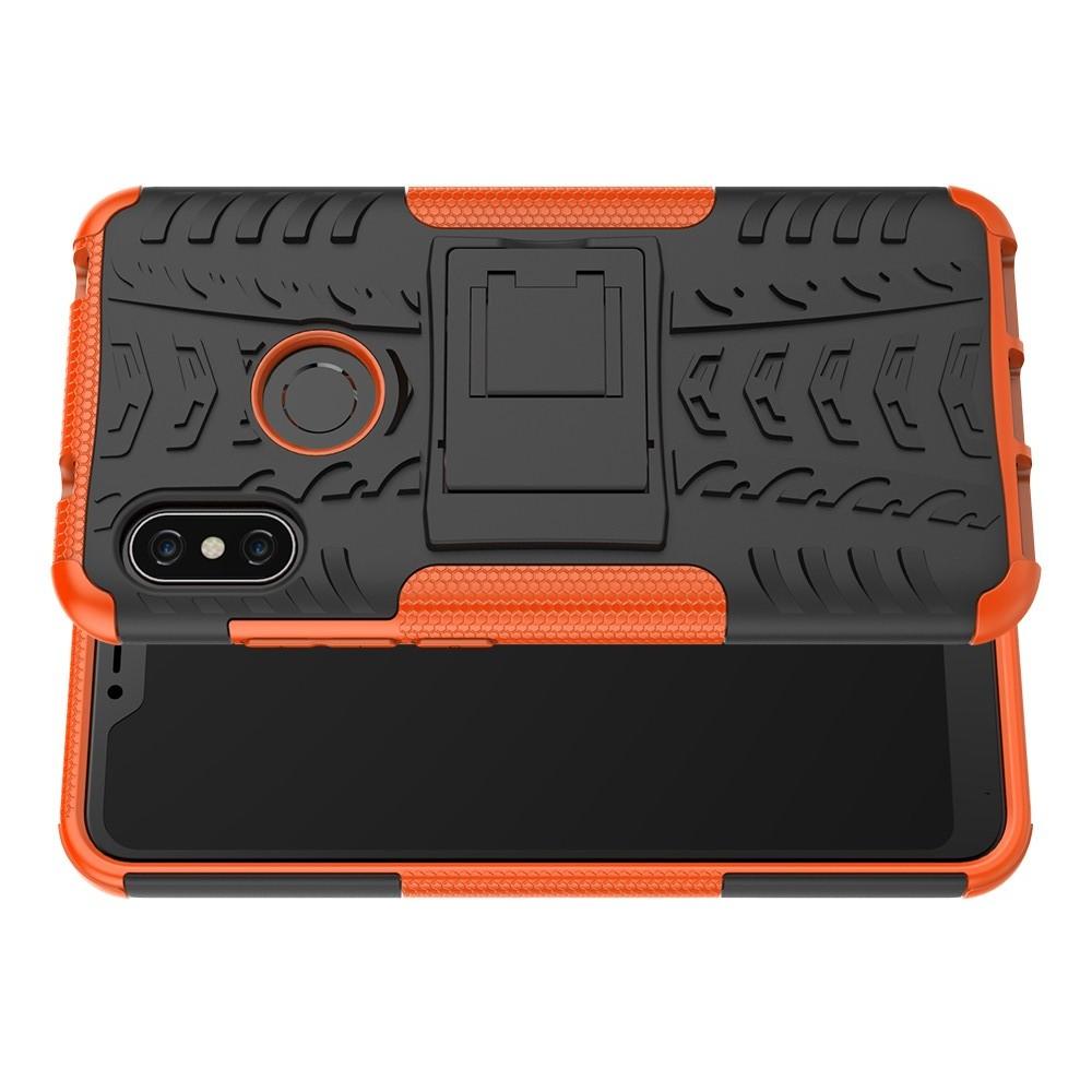 Двухкомпонентный Противоскользящий Гибридный Противоударный Чехол для Xiaomi Mi A2 Lite / Redmi 6 Pro с Подставкой Оранжевый