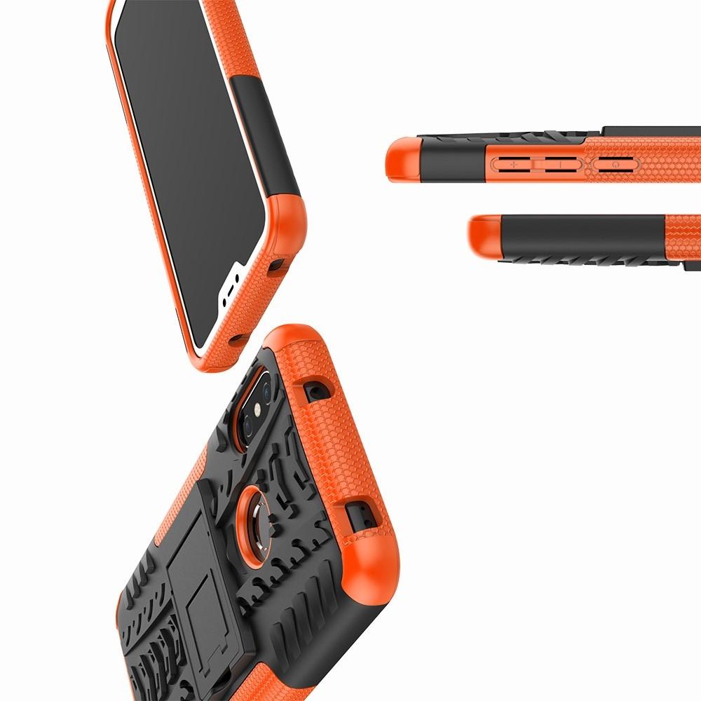 Двухкомпонентный Противоскользящий Гибридный Противоударный Чехол для Xiaomi Mi A2 Lite / Redmi 6 Pro с Подставкой Оранжевый