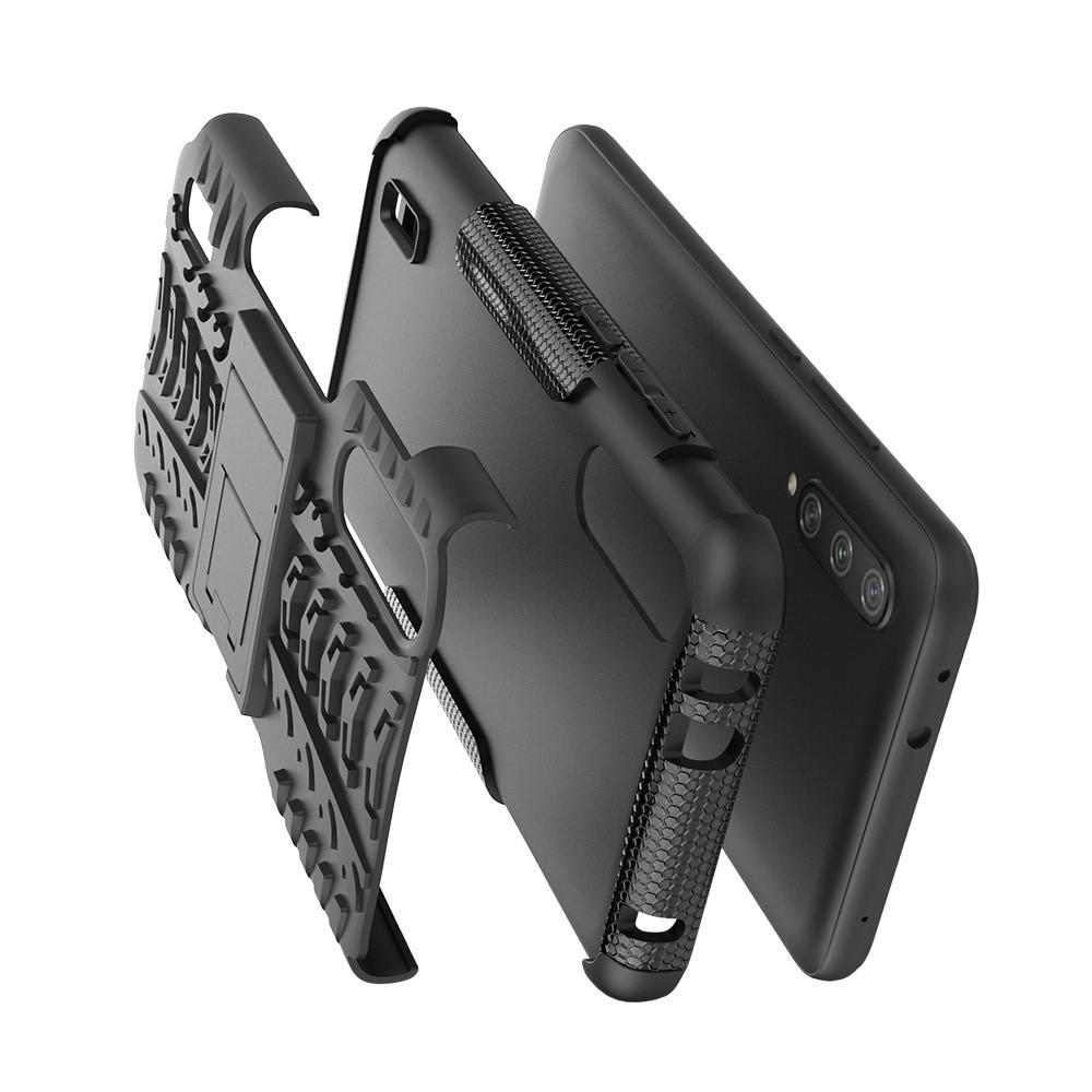 Двухкомпонентный Противоскользящий Гибридный Противоударный Чехол для Xiaomi Mi A3 с Подставкой Черный