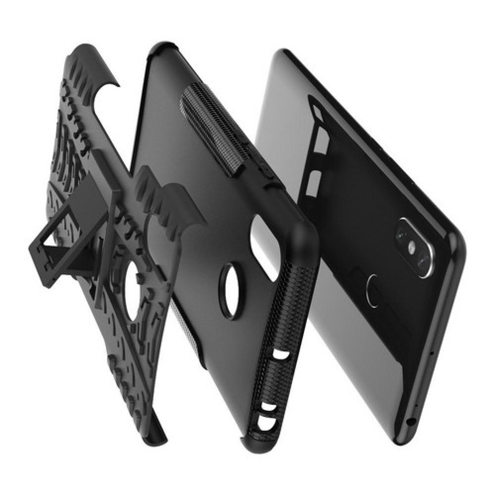 Двухкомпонентный Противоскользящий Гибридный Противоударный Чехол для Xiaomi Mi Max 3 с Подставкой Черный