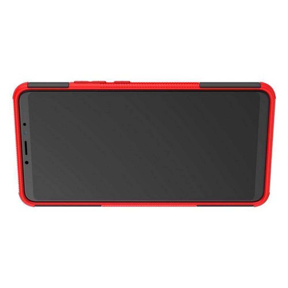 Двухкомпонентный Противоскользящий Гибридный Противоударный Чехол для Xiaomi Mi Max 3 с Подставкой Красный