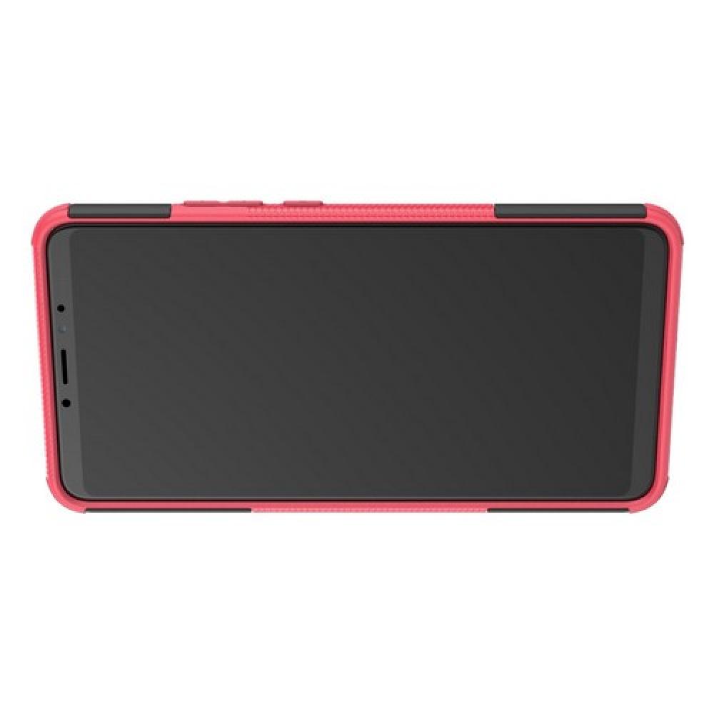 Двухкомпонентный Противоскользящий Гибридный Противоударный Чехол для Xiaomi Mi Max 3 с Подставкой Розовый