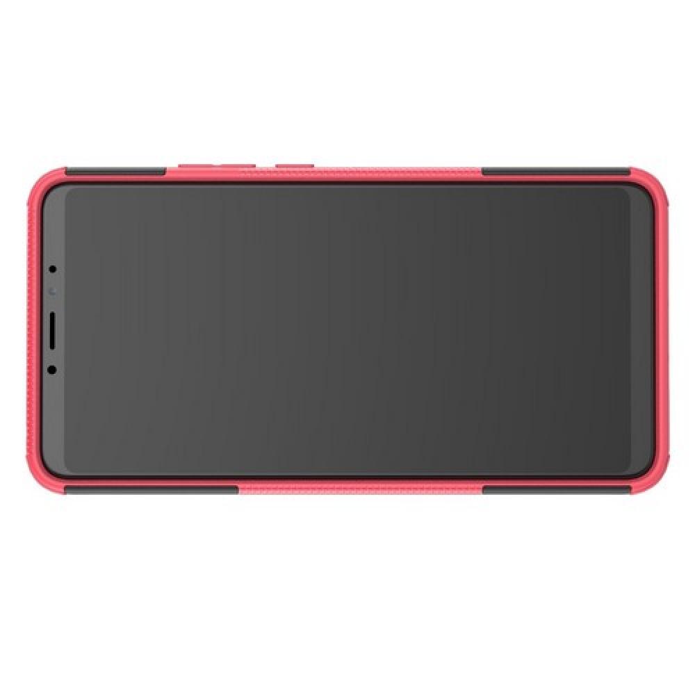 Двухкомпонентный Противоскользящий Гибридный Противоударный Чехол для Xiaomi Mi Max 3 с Подставкой Розовый