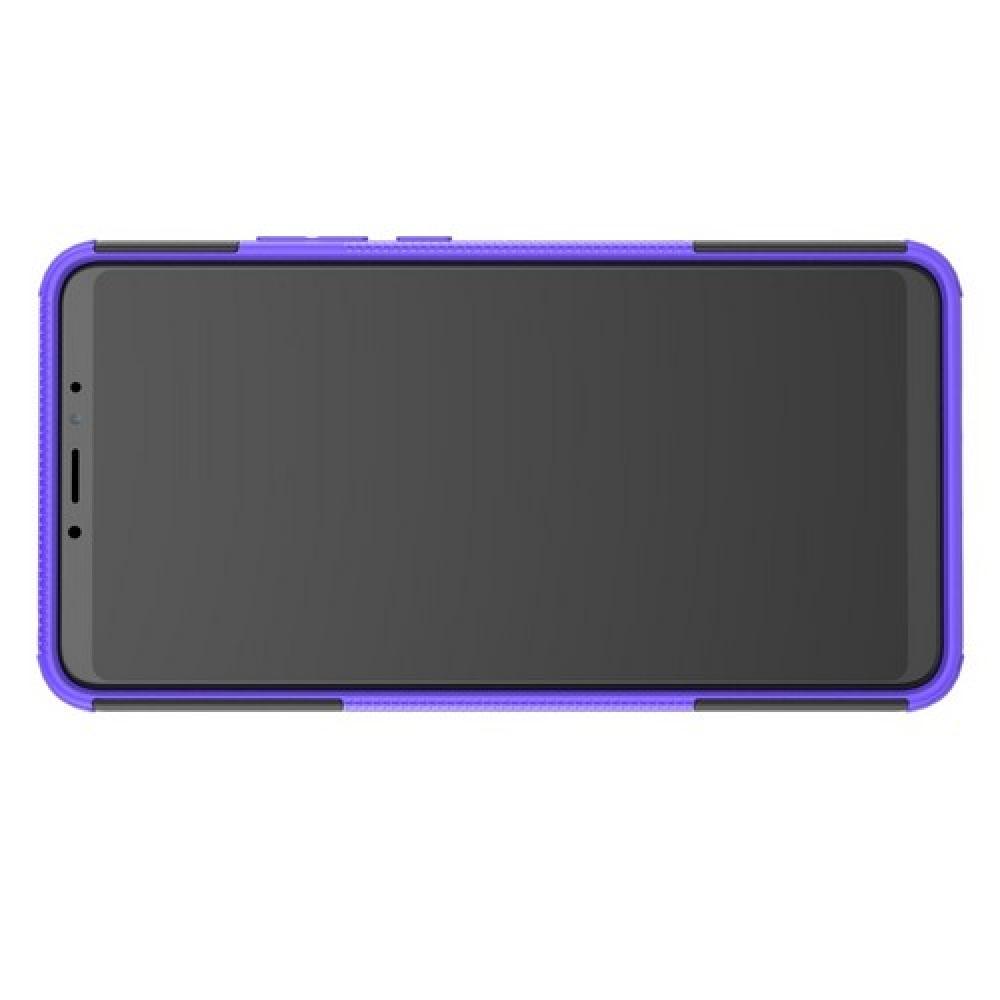 Двухкомпонентный Противоскользящий Гибридный Противоударный Чехол для Xiaomi Mi Max 3 с Подставкой Фиолетовый