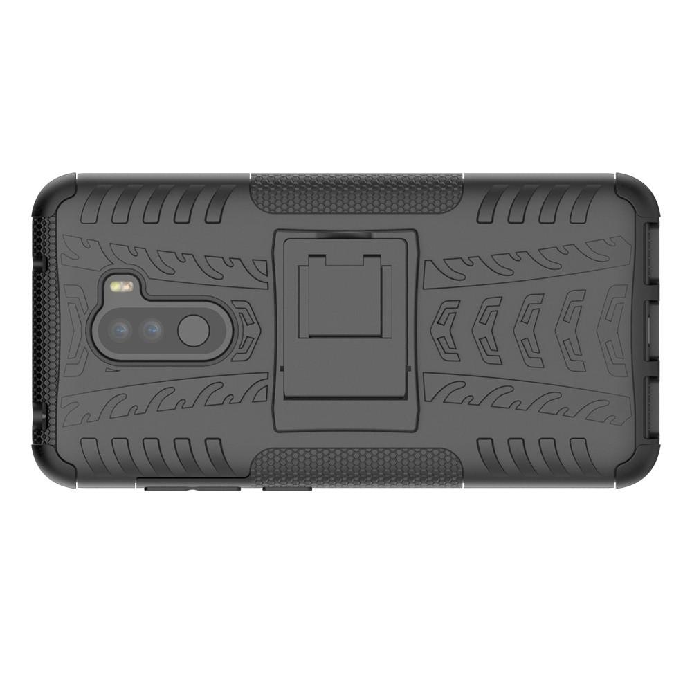 Двухкомпонентный Противоскользящий Гибридный Противоударный Чехол для Xiaomi Pocophone F1 с Подставкой Черный