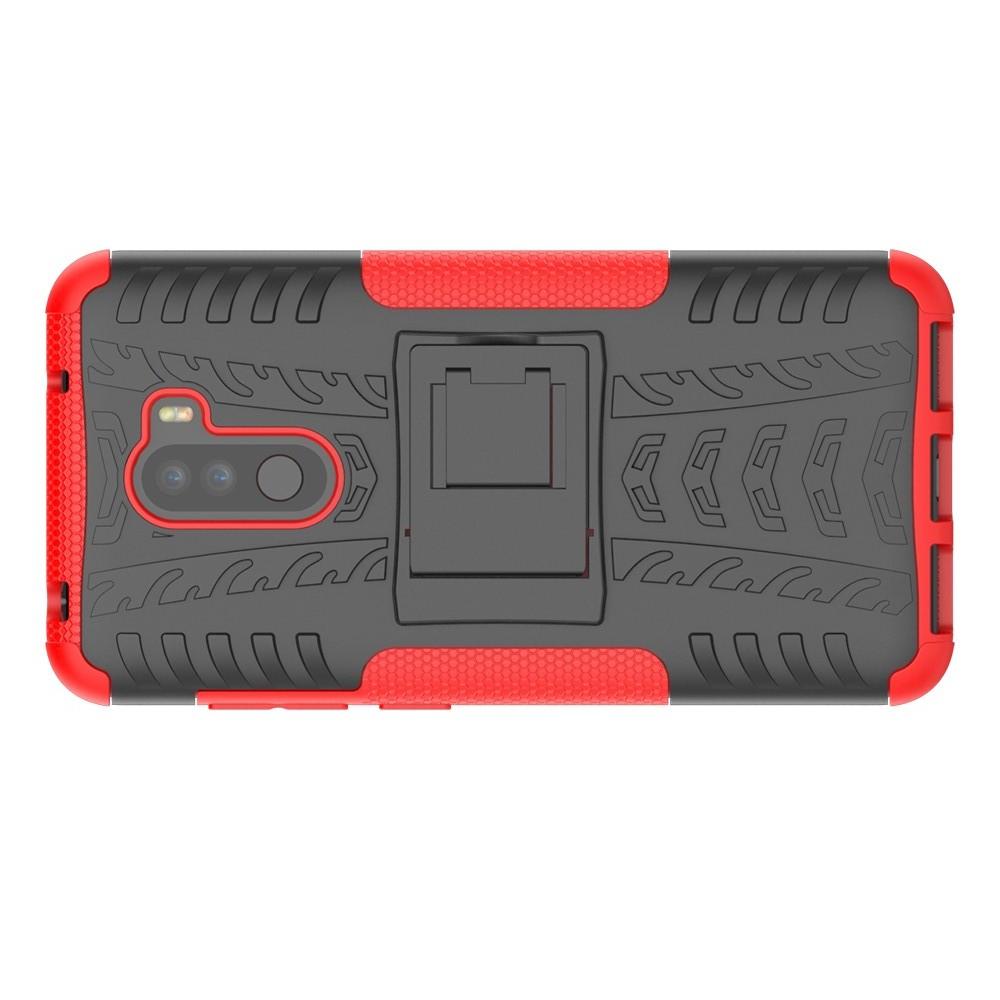 Двухкомпонентный Противоскользящий Гибридный Противоударный Чехол для Xiaomi Pocophone F1 с Подставкой Красный