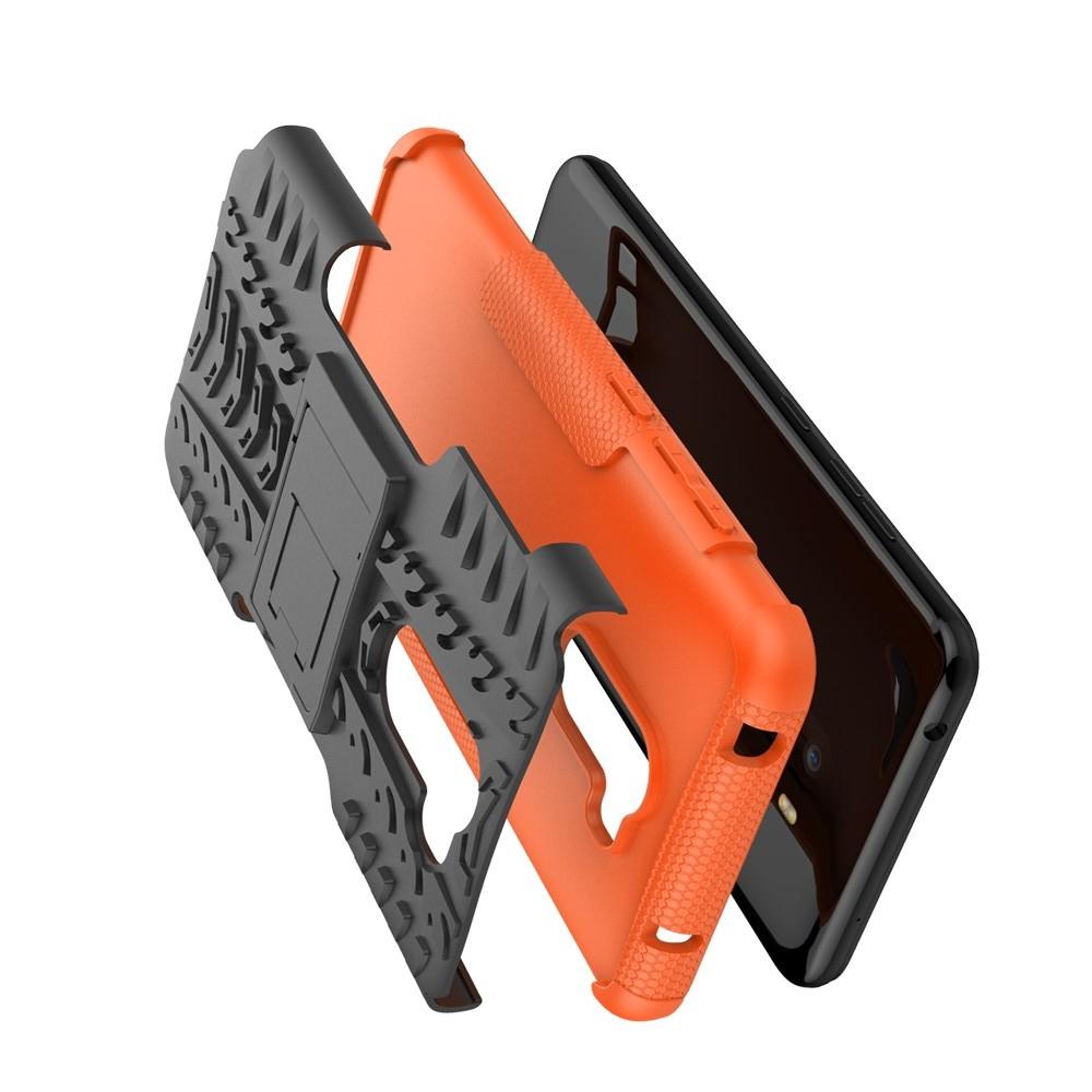 Двухкомпонентный Противоскользящий Гибридный Противоударный Чехол для Xiaomi Pocophone F1 с Подставкой Оранжевый