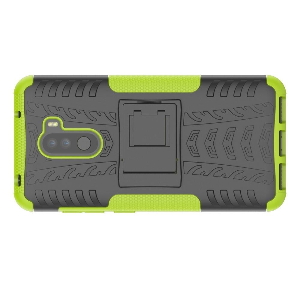 Двухкомпонентный Противоскользящий Гибридный Противоударный Чехол для Xiaomi Pocophone F1 с Подставкой Зеленый