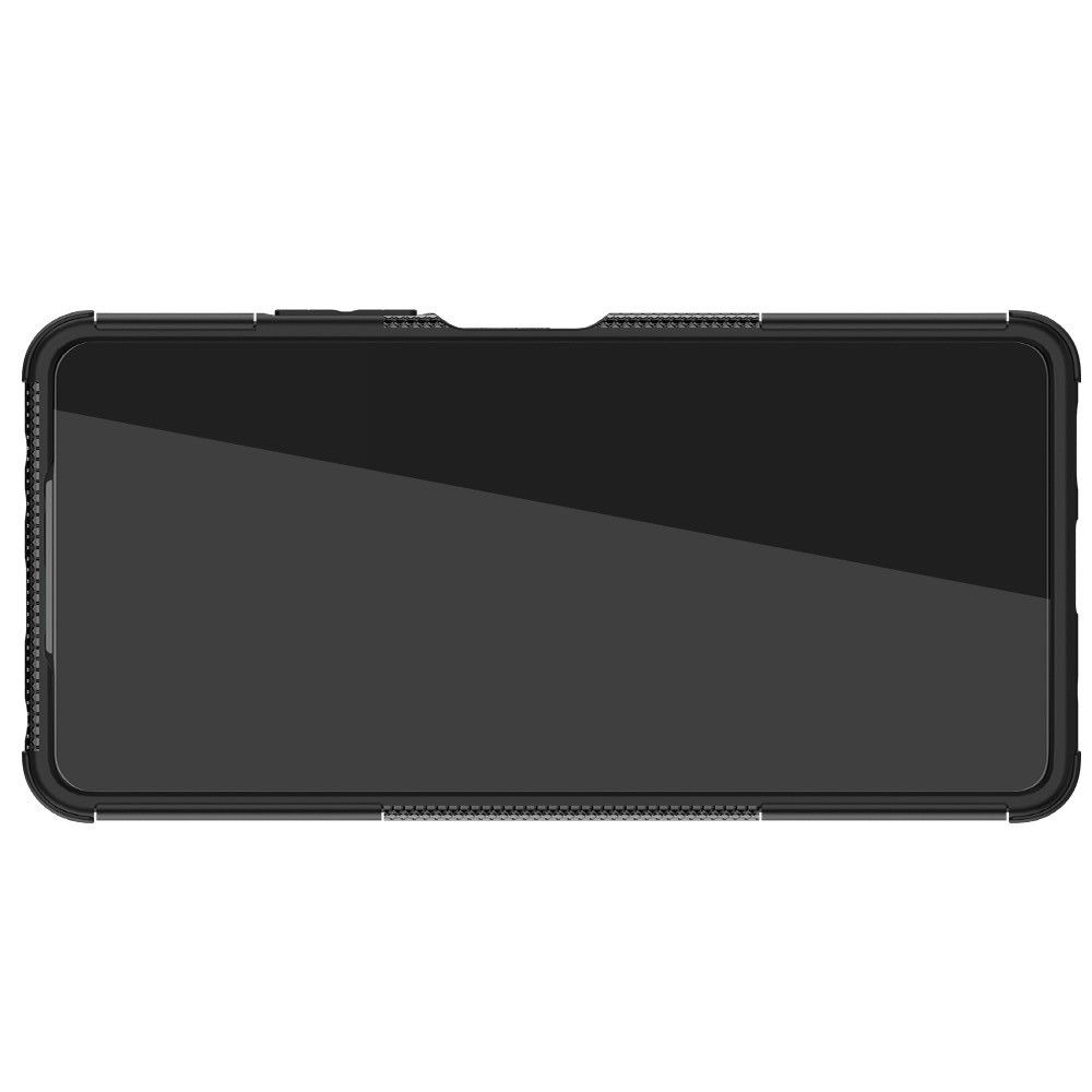 Двухкомпонентный Противоскользящий Гибридный Противоударный Чехол для Xiaomi Redmi Note 10 Pro с Подставкой Черный