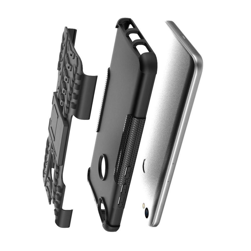 Двухкомпонентный Противоскользящий Гибридный Противоударный Чехол для Xiaomi Redmi Note 5A Prime 3/32gb 4/64gb с Подставкой Черный