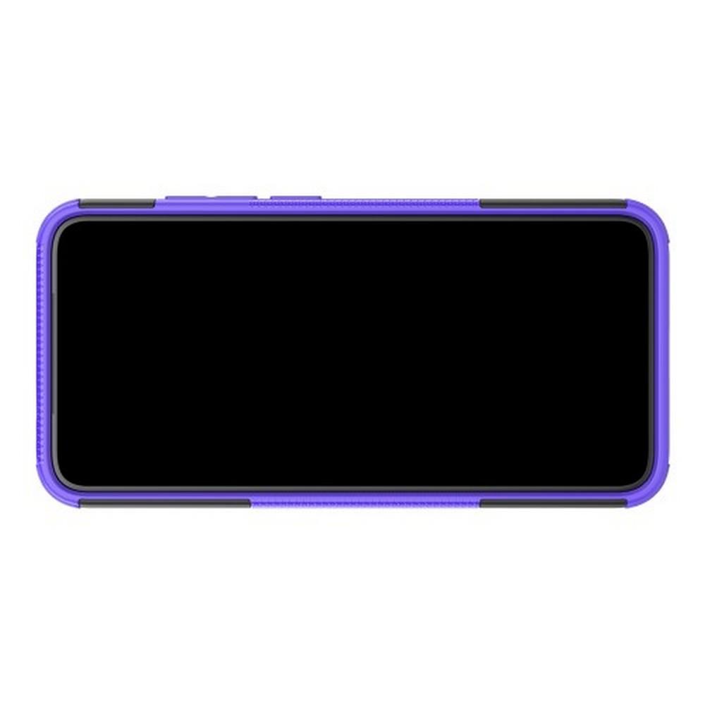 Двухкомпонентный Противоскользящий Гибридный Противоударный Чехол для Xiaomi Redmi Note 7 / Note 7 Pro с Подставкой Фиолетовый
