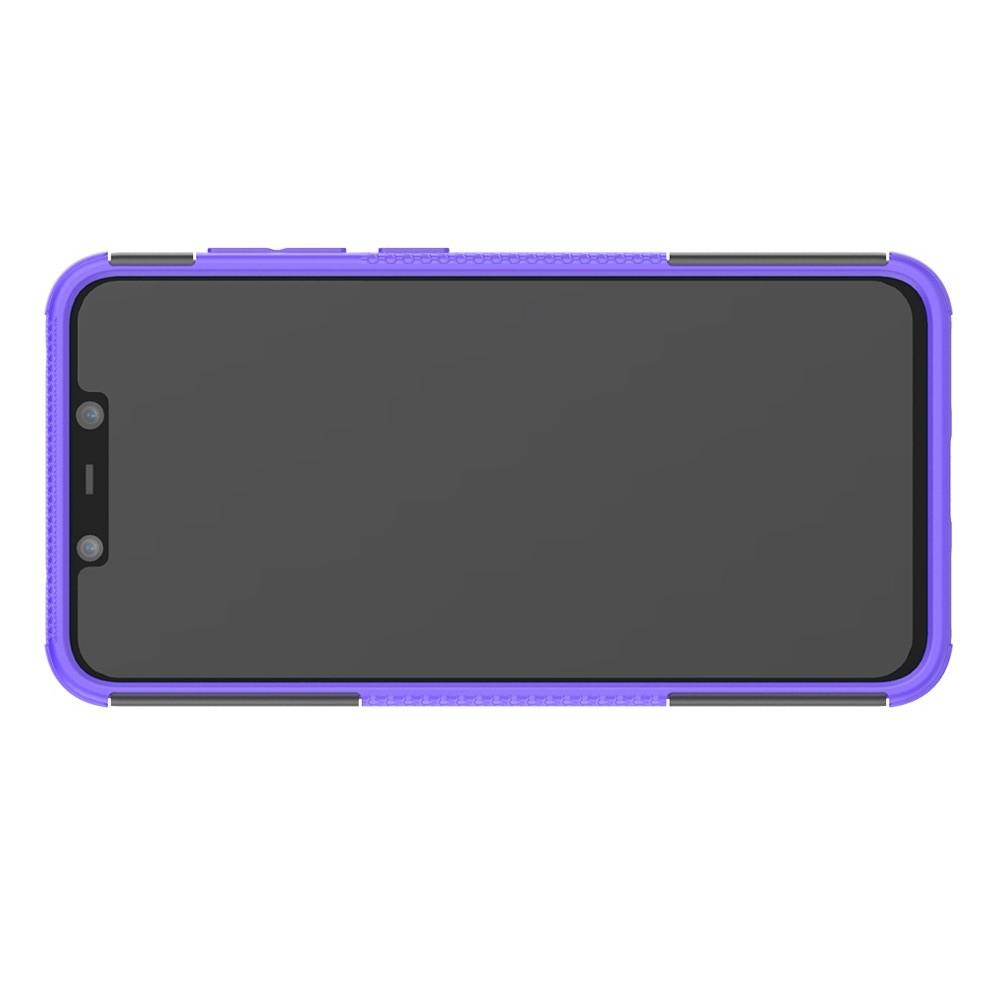 Двухкомпонентный Противоскользящий Гибридный Противоударный Чехол для Xiaomi Redmi Note 8 Pro с Подставкой Фиолетовый