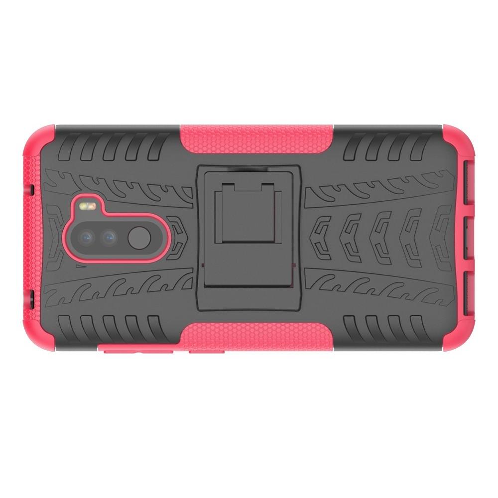 Двухкомпонентный Противоскользящий Гибридный Противоударный Чехол для Xiaomi Redmi Note 8 Pro с Подставкой Розовый