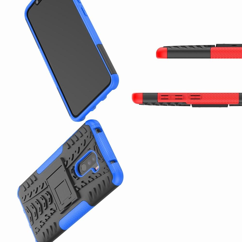 Двухкомпонентный Противоскользящий Гибридный Противоударный Чехол для Xiaomi Redmi Note 8 Pro с Подставкой Синий