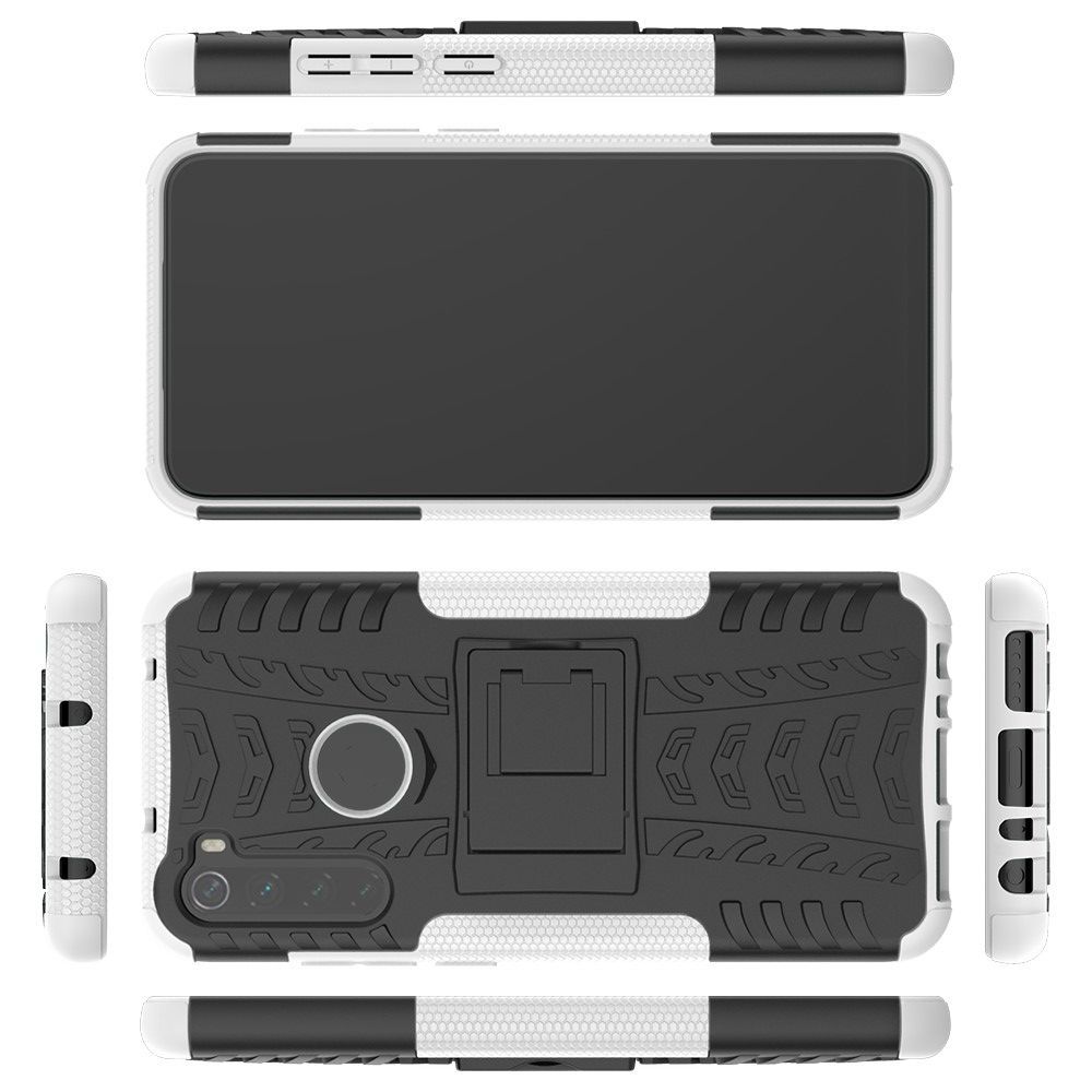 Двухкомпонентный Противоскользящий Гибридный Противоударный Чехол для Xiaomi Redmi Note 8T с Подставкой Белый