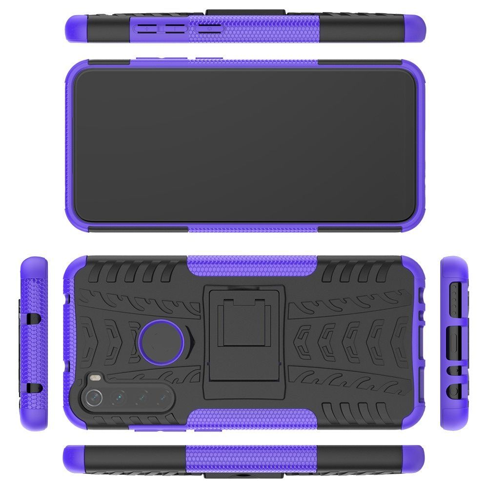 Двухкомпонентный Противоскользящий Гибридный Противоударный Чехол для Xiaomi Redmi Note 8T с Подставкой Фиолетовый