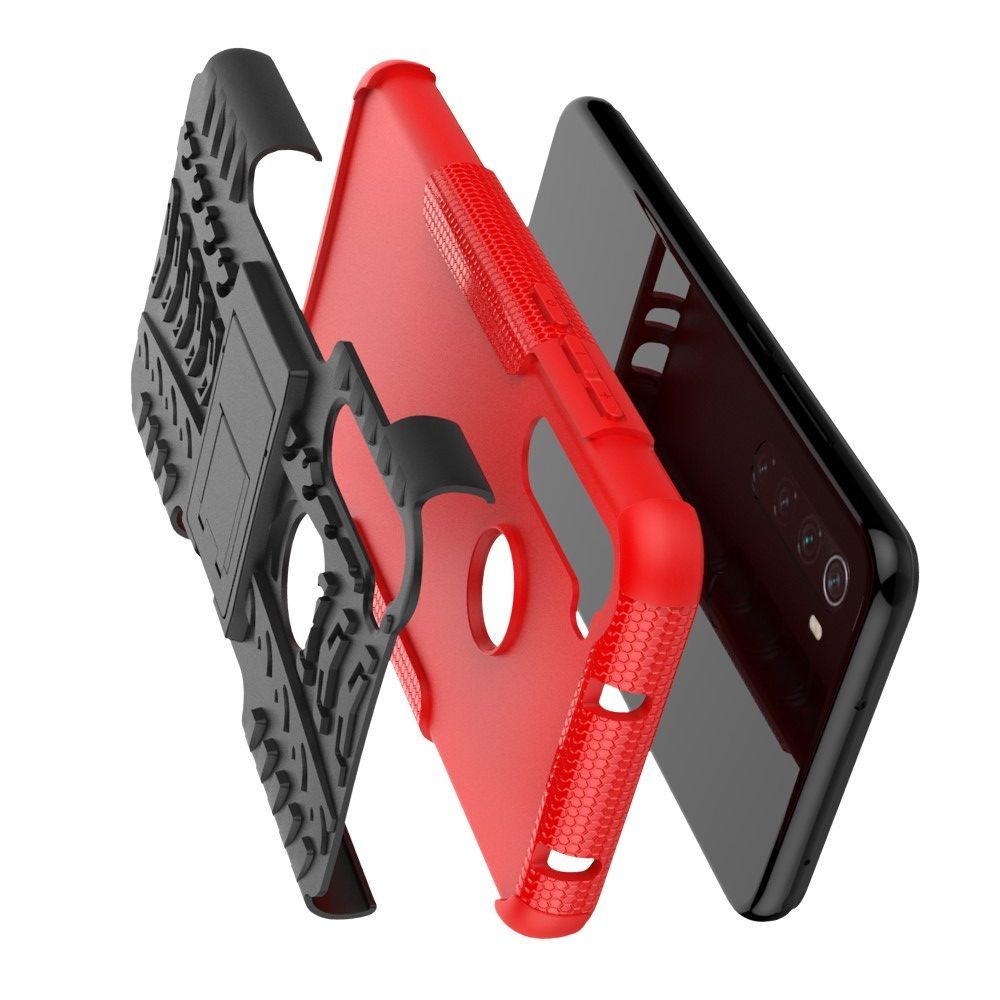 Двухкомпонентный Противоскользящий Гибридный Противоударный Чехол для Xiaomi Redmi Note 8T с Подставкой Красный