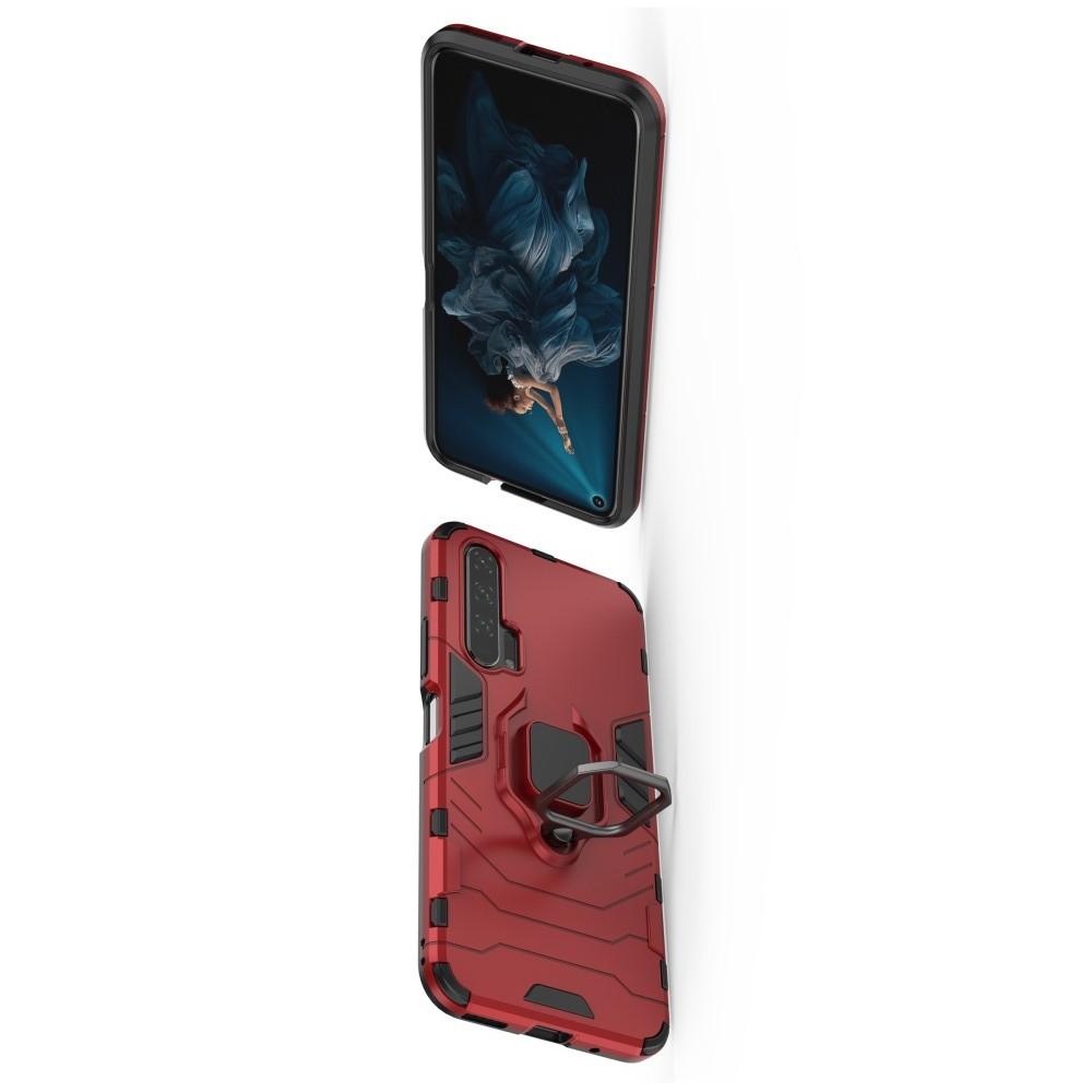 Двухслойный гибридный противоударный чехол с кольцом для пальца подставкой для Huawei Honor 20 Pro Красный