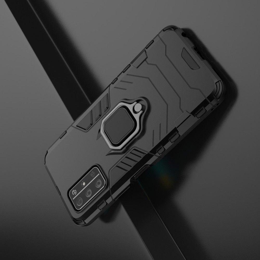 Двухслойный гибридный противоударный чехол с кольцом для пальца подставкой для Huawei Honor 30S Черный