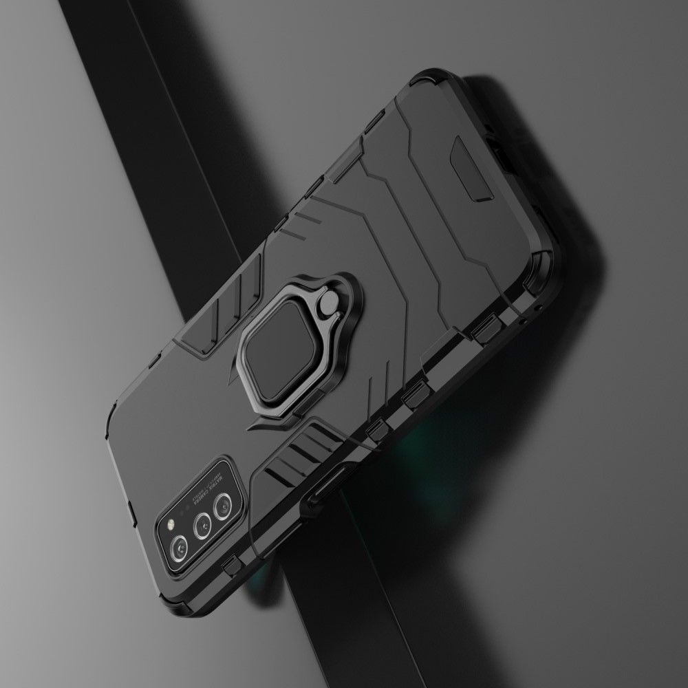 Двухслойный гибридный противоударный чехол с кольцом для пальца подставкой для Huawei Honor View 30 / View 30 Pro Черный