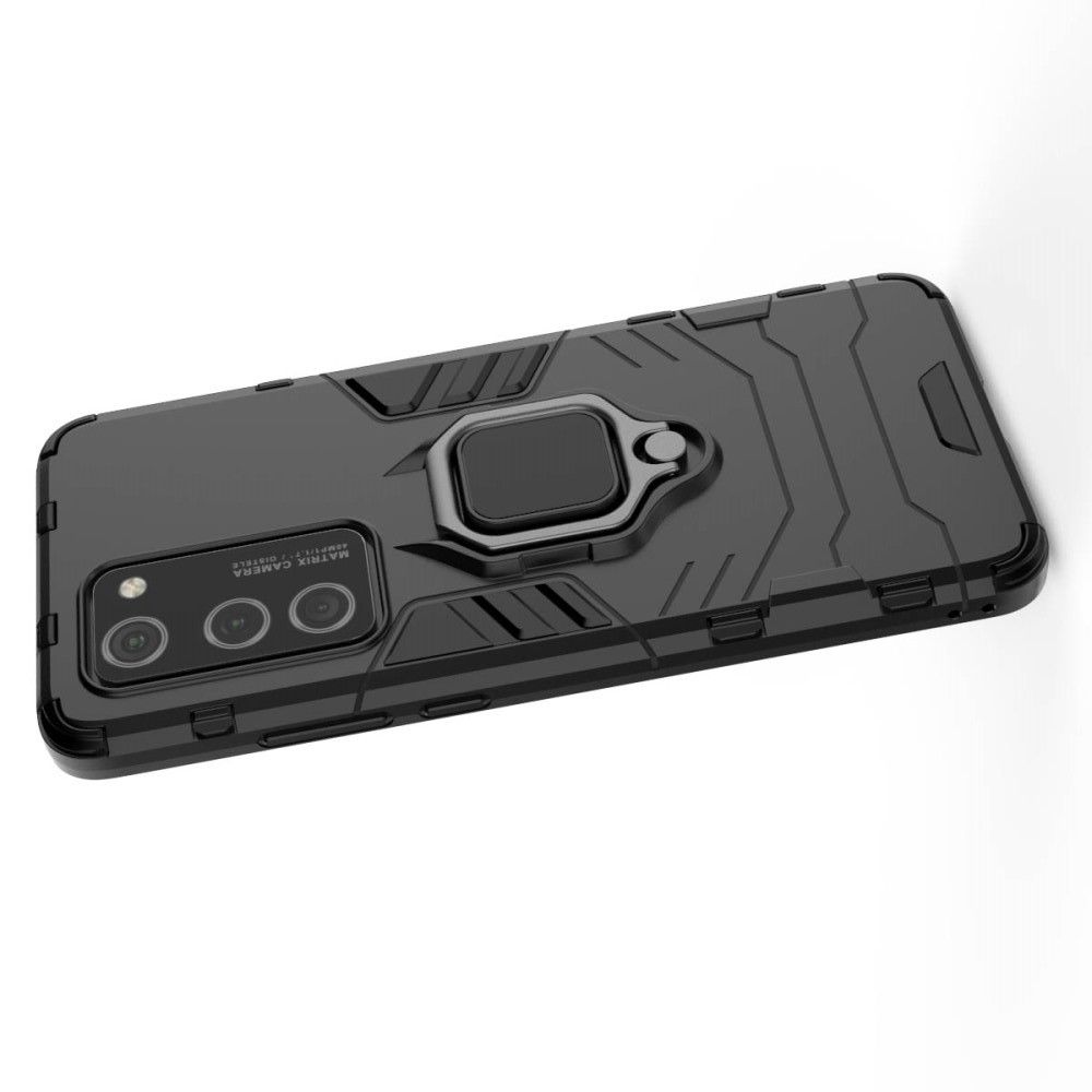 Двухслойный гибридный противоударный чехол с кольцом для пальца подставкой для Huawei P40 Pro Черный