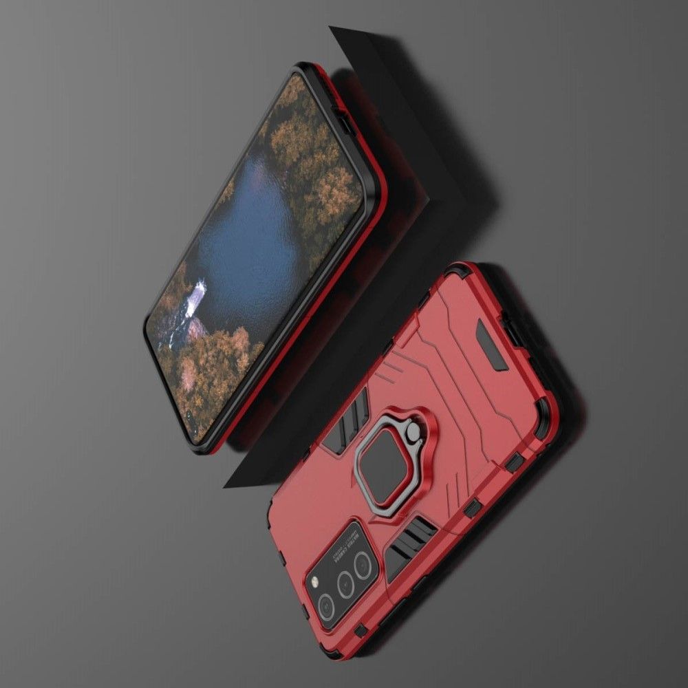 Двухслойный гибридный противоударный чехол с кольцом для пальца подставкой для Huawei P40 Pro Красный