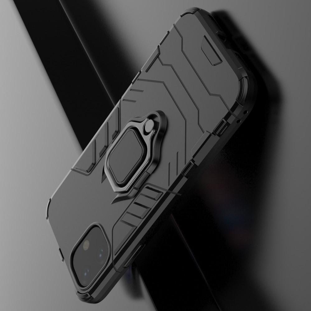 Двухслойный гибридный противоударный чехол с кольцом для пальца подставкой для iPhone 11 Черный
