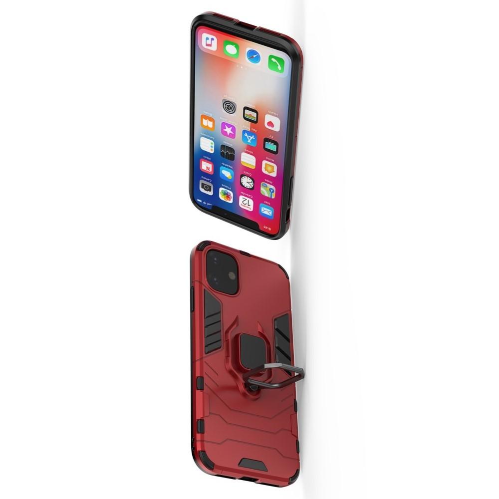 Двухслойный гибридный противоударный чехол с кольцом для пальца подставкой для iPhone 11 Красный