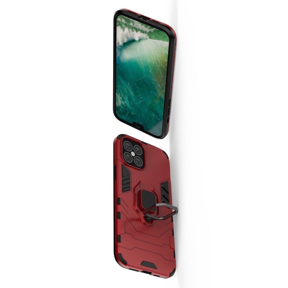 Двухслойный гибридный противоударный чехол с кольцом для пальца подставкой для iPhone 12 Pro Max 6.7 Красный