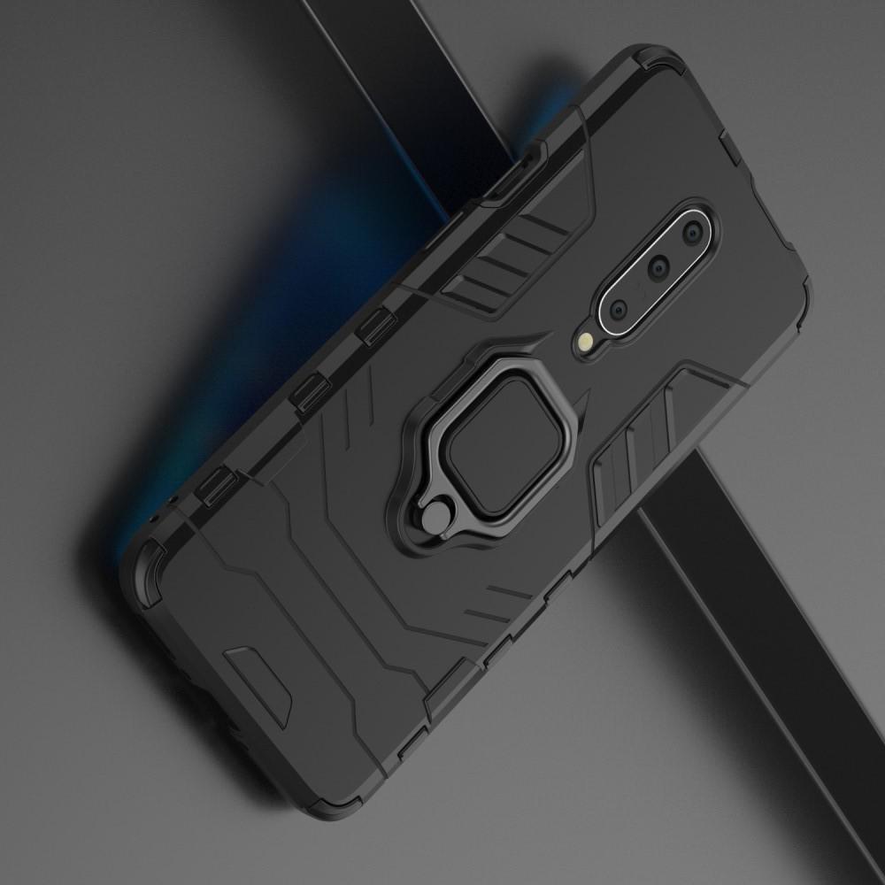Двухслойный гибридный противоударный чехол с кольцом для пальца подставкой для OnePlus 7 Pro Черный