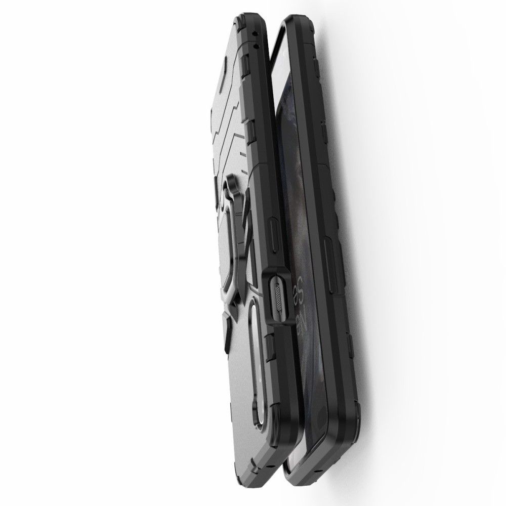 Двухслойный гибридный противоударный чехол с кольцом для пальца подставкой для OnePlus NORD Черный