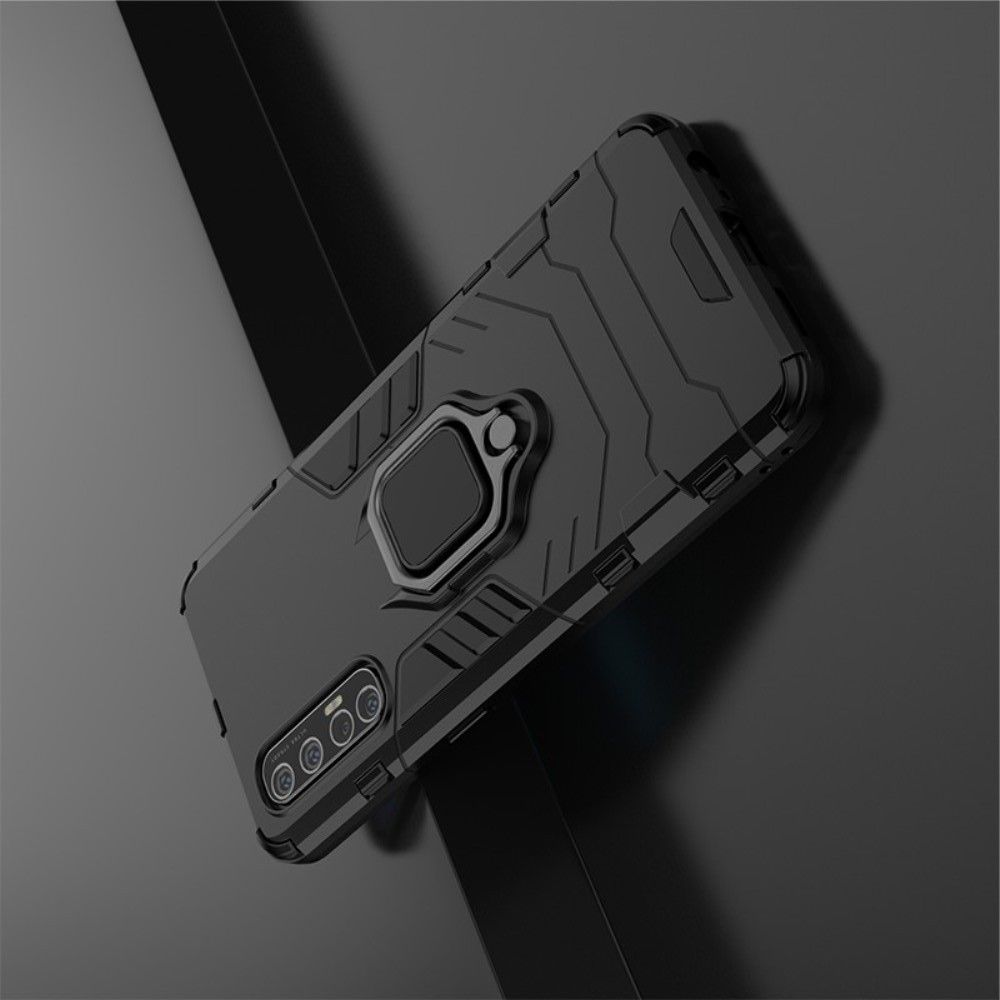 Двухслойный гибридный противоударный чехол с кольцом для пальца подставкой для Oppo Reno 3 Pro Черный