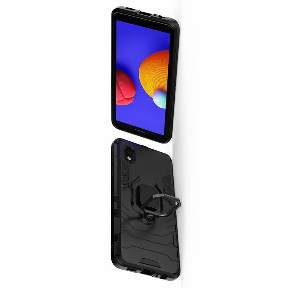 Двухслойный гибридный противоударный чехол с кольцом для пальца подставкой для Samsung Galaxy A01 Core Черный