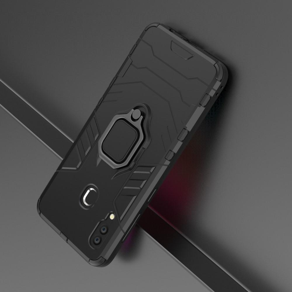Двухслойный гибридный противоударный чехол с кольцом для пальца подставкой для Samsung Galaxy A30 / A20 Черный