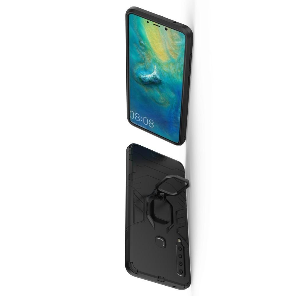 Двухслойный гибридный противоударный чехол с кольцом для пальца подставкой для Samsung Galaxy A9 2018 SM-A920F Черный