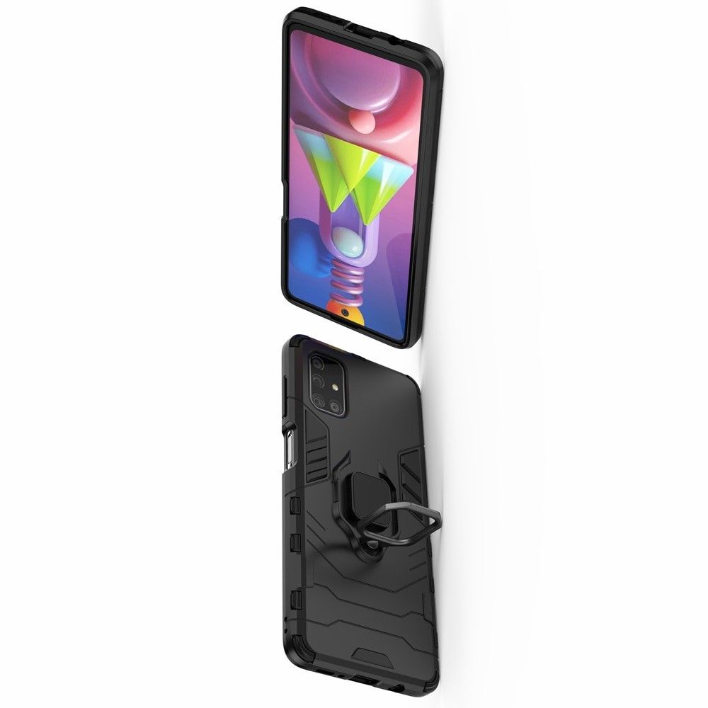 Двухслойный гибридный противоударный чехол с кольцом для пальца подставкой для Samsung Galaxy M51 Черный