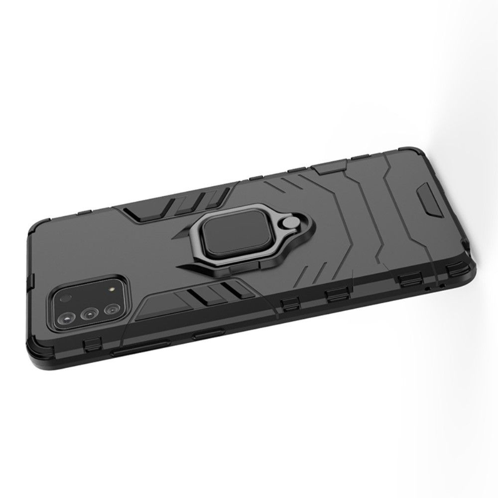 Двухслойный гибридный противоударный чехол с кольцом для пальца подставкой для Samsung Galaxy Note 10 Lite Черный