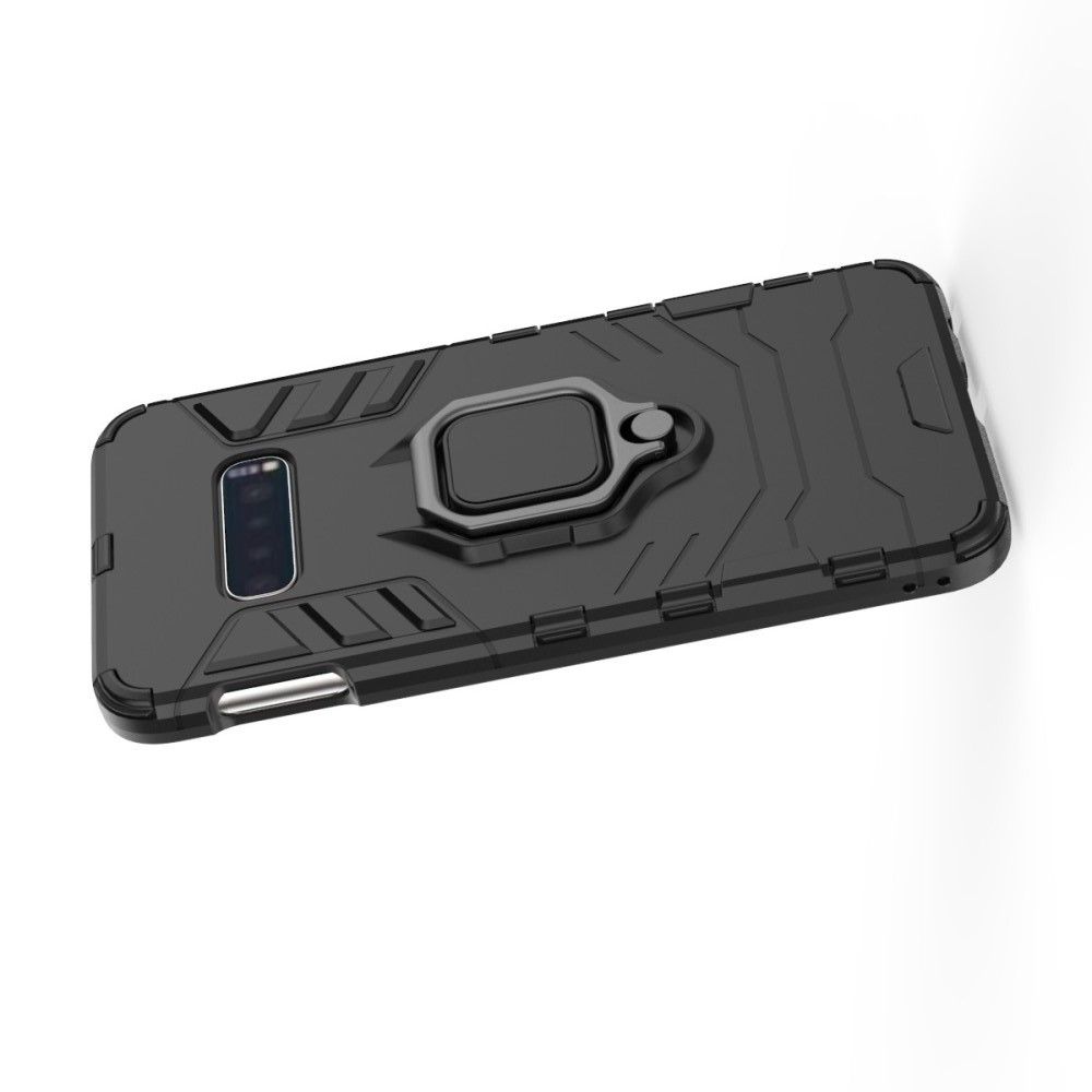 Двухслойный гибридный противоударный чехол с кольцом для пальца подставкой для Samsung Galaxy S10 Lite Черный